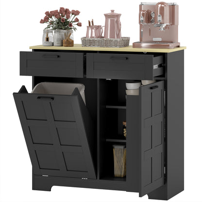13-Gallon Tilt-Out Trash Cabinet with Drawers - Black