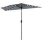 9ft Dark Grey Half Patio Umbrella with Solar LED Lights