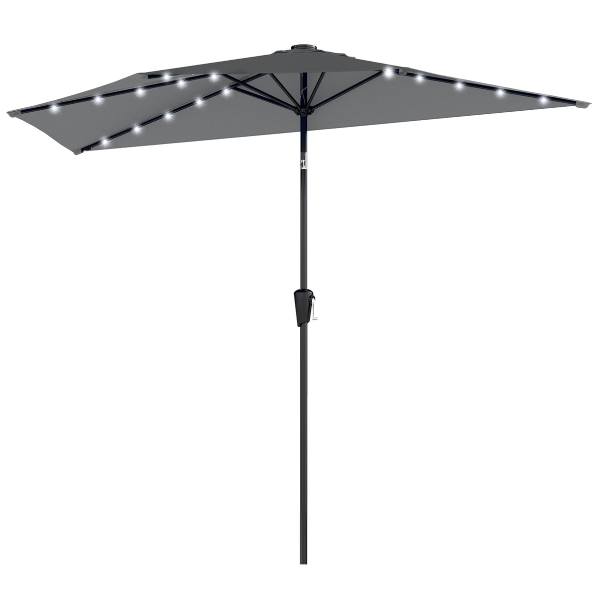 9ft Dark Grey Half Patio Umbrella with Solar LED Lights