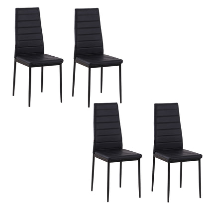 Set of 4 High-Back PU Leather Dining Chairs - Black