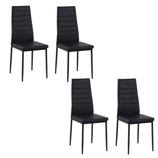 Set of 4 High-Back PU Leather Dining Chairs - Black