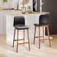 Modern Bar Stools Set of 2, Counter Height Bar Chair with PU Leather Wooden Frame Padding Seats for Dining Room Home Bar, Dark Brown