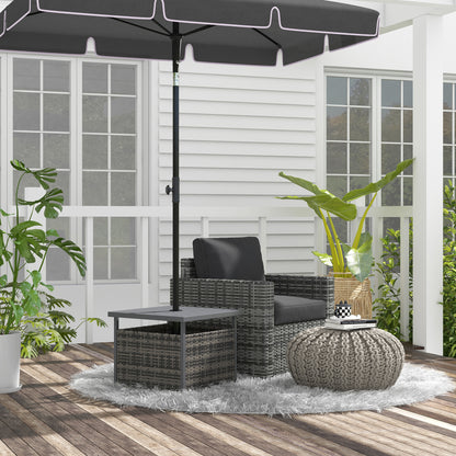 Rattan Coffee Wicker Patio Table w/ Umbrella Hole for Backyard Mixed-Grey