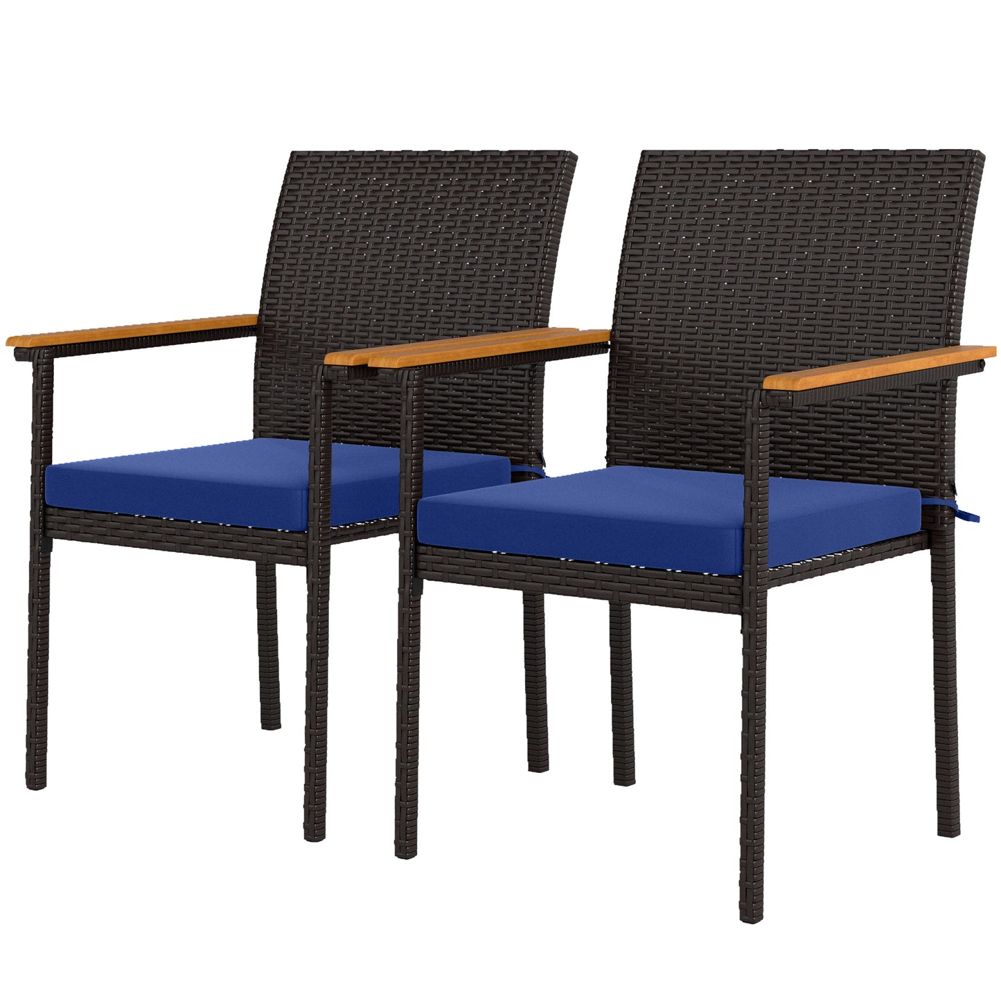 Stackable Wicker Patio Chairs Set of 2 with Removable Cushion, Armrest for Garden, Porch, Yard, Cream White