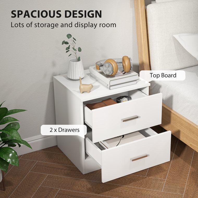 Nightstand with 2 Drawers - White
