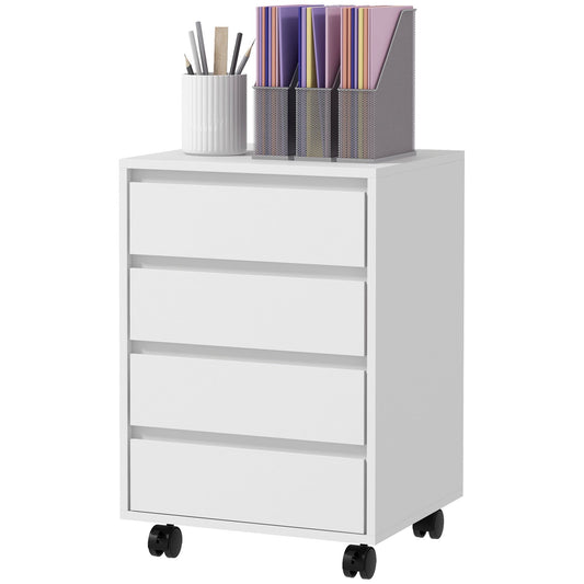 4-Drawer Vertical Filing Cabinet with Wheels - White