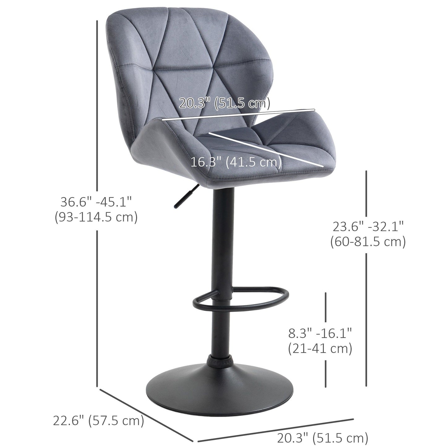 Adjustable Swivel Bar Stools Set of 2 - Grey