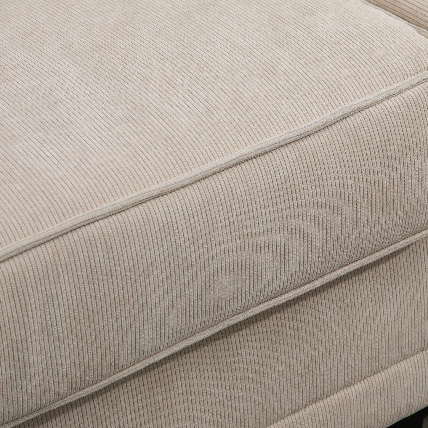 Modern 3 Seater Sofa, Corduroy Fabric 3 Seater Couch with Pine Wood Legs and Rolled Armrests for Living Room, Beige