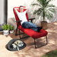 Folding Outdoor Lounge Chair with Cushion, Adjustable Backrest, Reclining Patio Garden Chair with Footrest, Wine Red