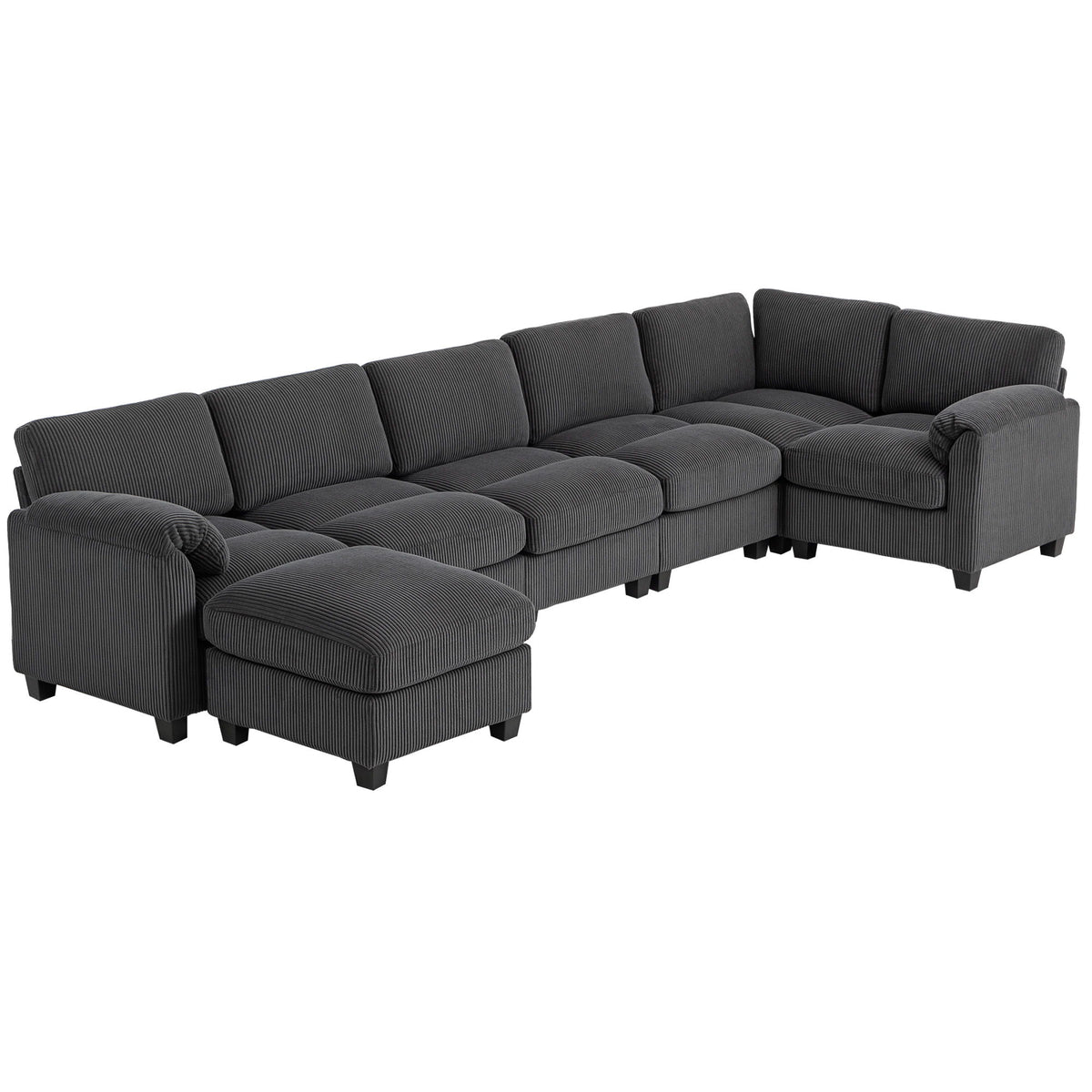 Modular Sectional Sofa, Oversized U-Shaped Couch with Spring Cushion, Corduroy Sofa for Living Room, Charcoal Grey