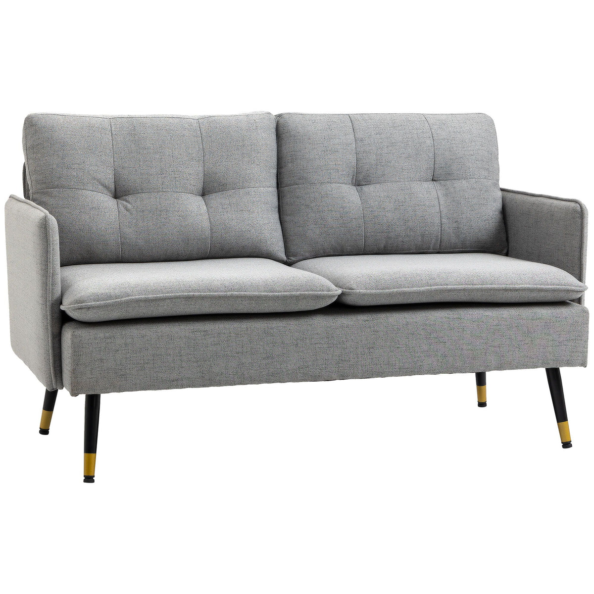 55" Loveseat Sofa, Linen Love Seat w/ S spring, Steel Legs and Button Tufting, Small Couch for Living Room, Grey