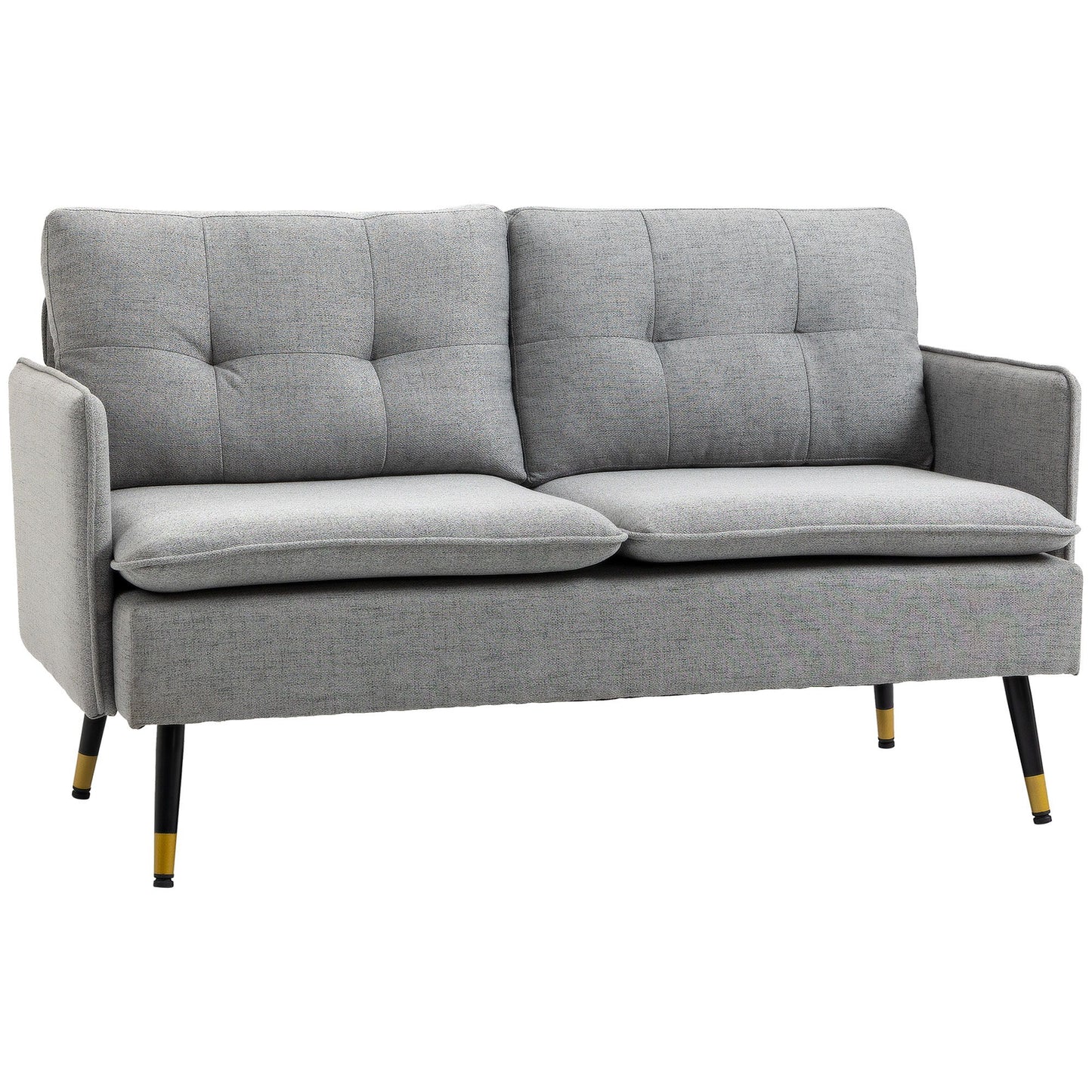 55" Loveseat Sofa, Linen Love Seat w/ S spring, Steel Legs and Button Tufting, Small Couch for Living Room, Grey