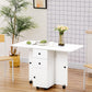 Foldable Dining Table, Rolling Kitchen Table with Storage Drawers and Cabinet, Drop Leaf Table on Wheels, White