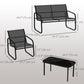 4 Piece Patio Furniture Set, Outdoor Conversation Set with 2 Loveseats, 2 Armchairs, Glass-Top Table, Black