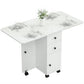 Drop Leaf Dining Table, Mobile Folding Table on Wheels with Drawers and Cabinet for Dining Room, Kitchen, Marble White