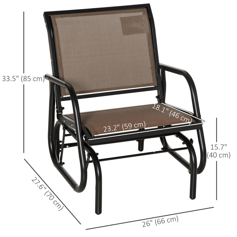 Brown Glider Chair with Mesh Seat and Metal Frame