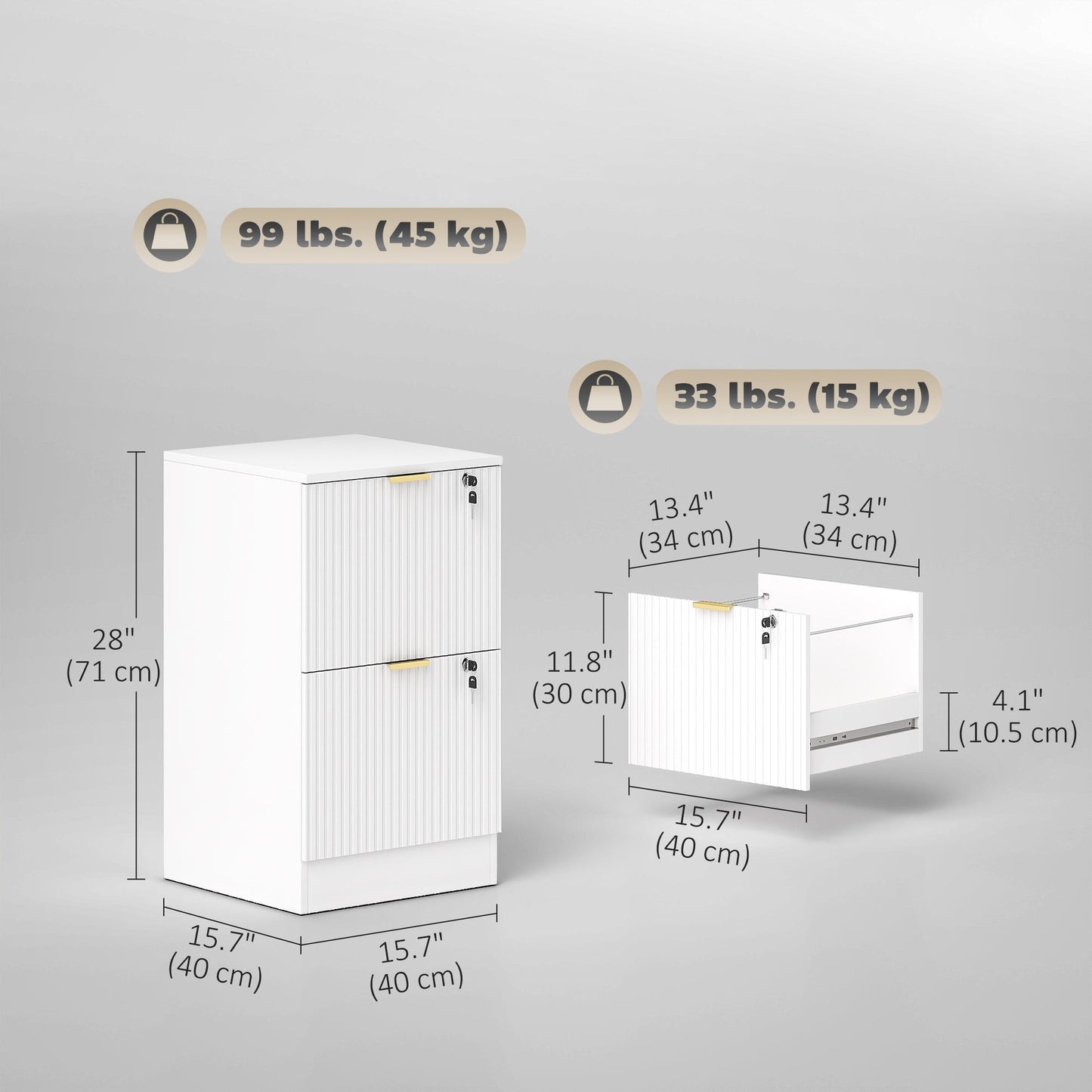 2-Drawer Lockable Filing Cabinet - White