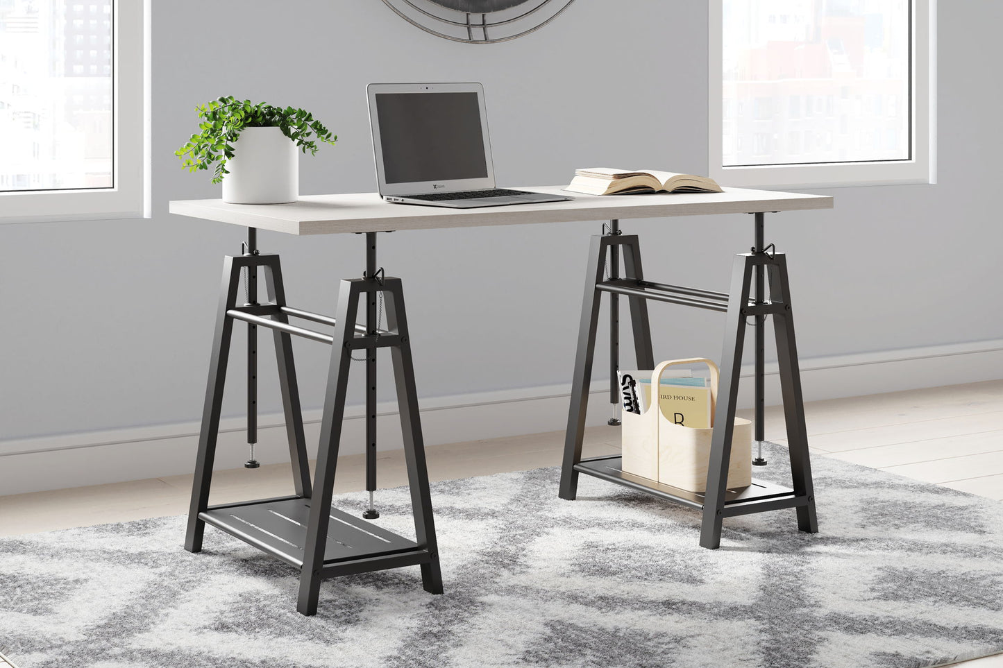 Bayflynn - Adjustable Height Desk - White / Black
