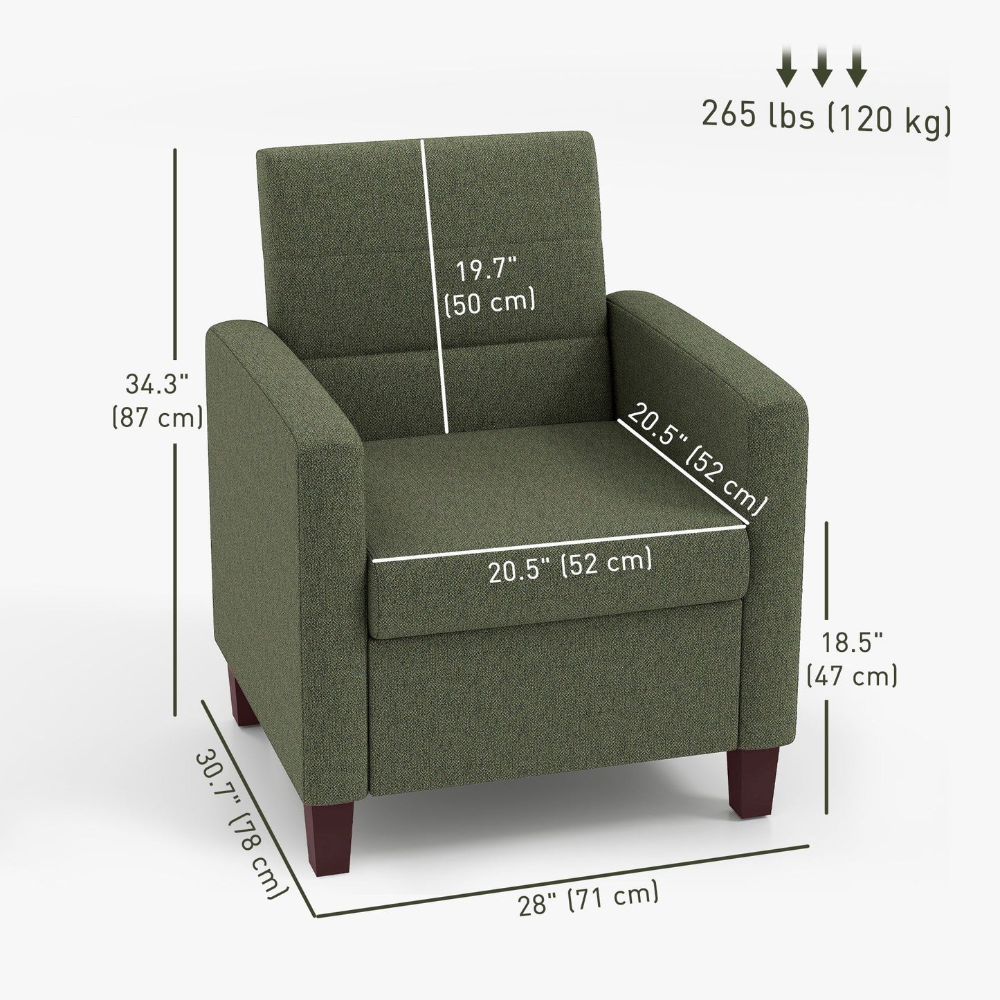 Fabric Accent Armchair with Cushion - Dark Green