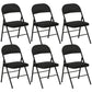 Set of 6 Metal Foldable Chairs, Faux Linen Padded Folding Chairs with Cushion Seat and Open Back for Indoor, Black