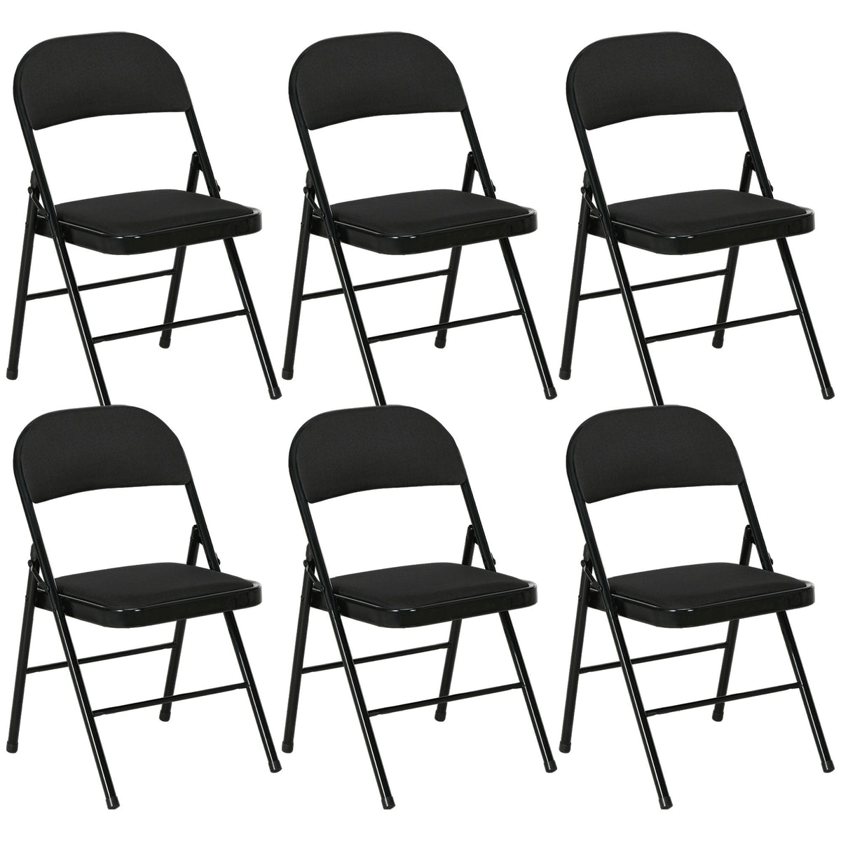 Set of 6 Metal Foldable Chairs, Faux Linen Padded Folding Chairs with Cushion Seat and Open Back for Indoor, Black