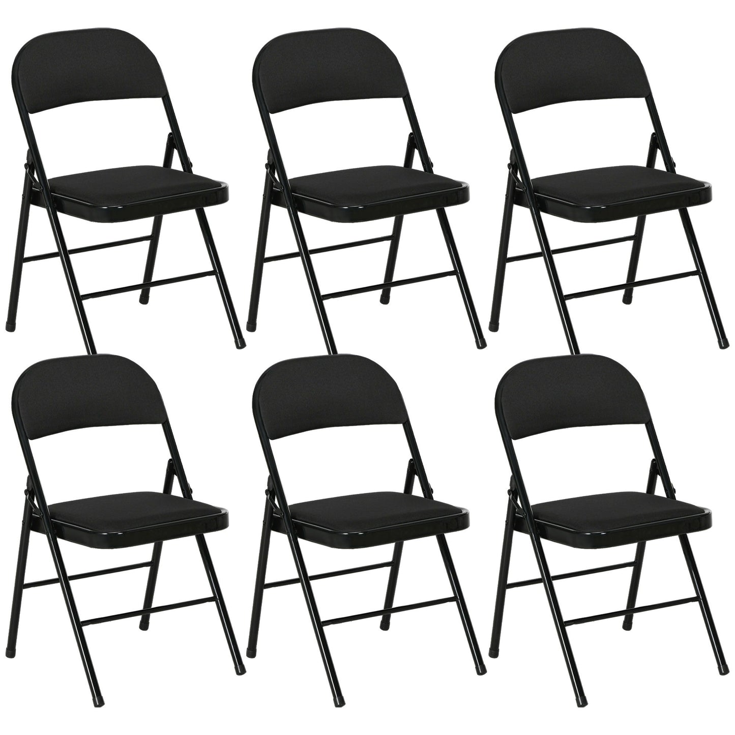 Set of 6 Metal Foldable Chairs, Faux Linen Padded Folding Chairs with Cushion Seat and Open Back for Indoor, Black