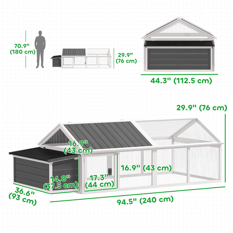 95" Large Wooden Chicken Coop with Nesting Box & Side Door