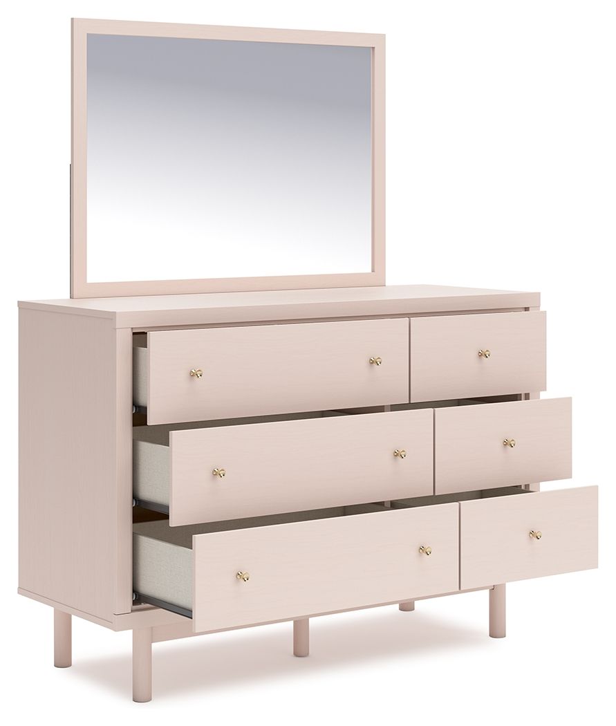 Wistenpine - 9 Pc. - Dresser, Mirror, Twin Upholstered Panel Bed With Under Bed Storage, 2 Nightstands - Blush