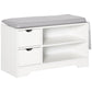 Upholstered Shoe Storage Bench w/ Seat, Entrance Bench w/ Drawer Open Shelves and Pocket for Hallway, White
