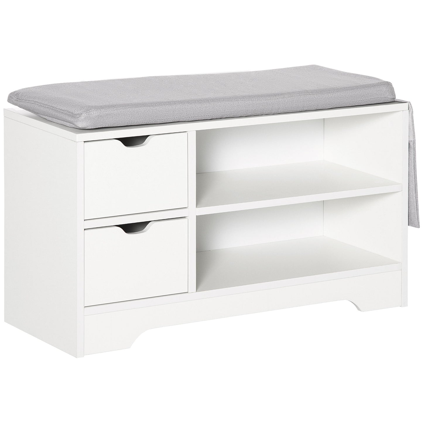 Upholstered Shoe Storage Bench w/ Seat, Entrance Bench w/ Drawer Open Shelves and Pocket for Hallway, White