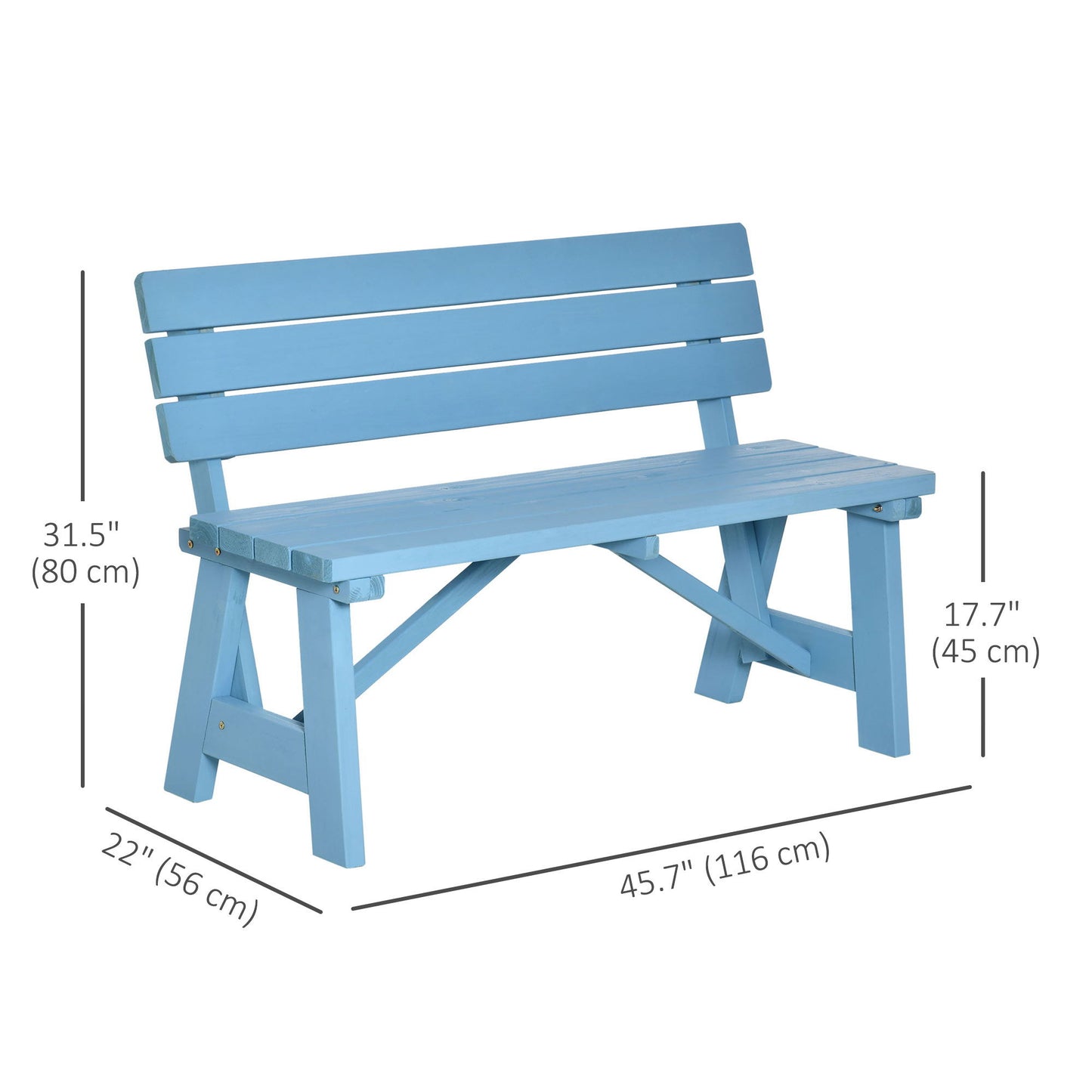 Wooden Garden Bench for Outdoor, 2-person Patio Bench, Loveseat Furniture for Lawn, Deck, Yard, Porch and Entryway, Blue
