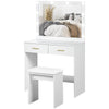Makeup Vanity Desk Set with LED Mirror and Stool - White