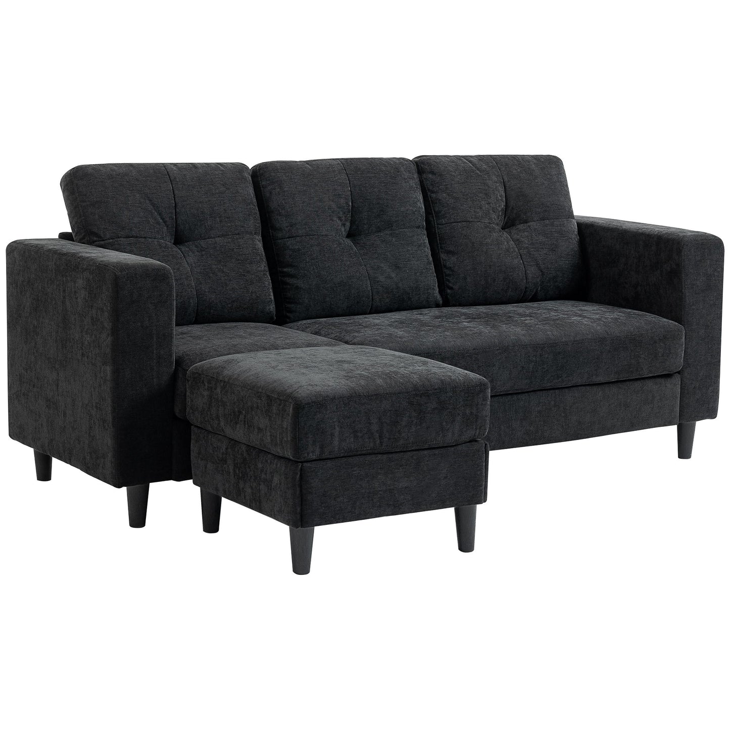 Sectional Sofa, L Shaped Couch with Changeable Chaise, Wooden Legs, Black