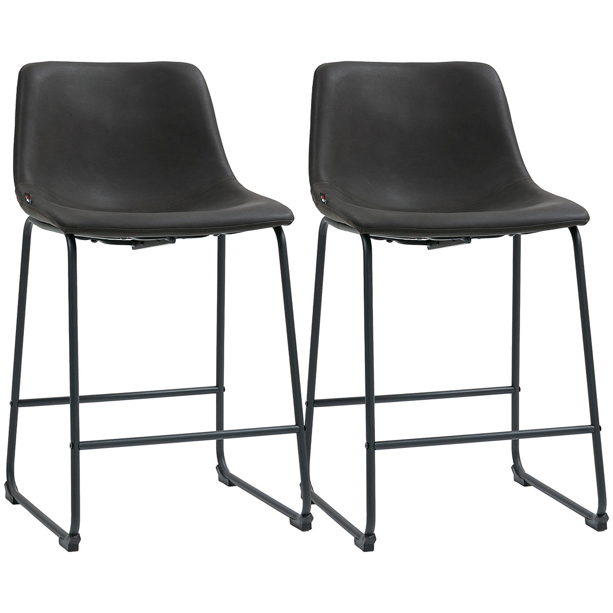 Counter Height Bar Stools Set of 2, Vintage PU Leather Bar Chairs, Kitchen Stool with Footrest, Dark Brown