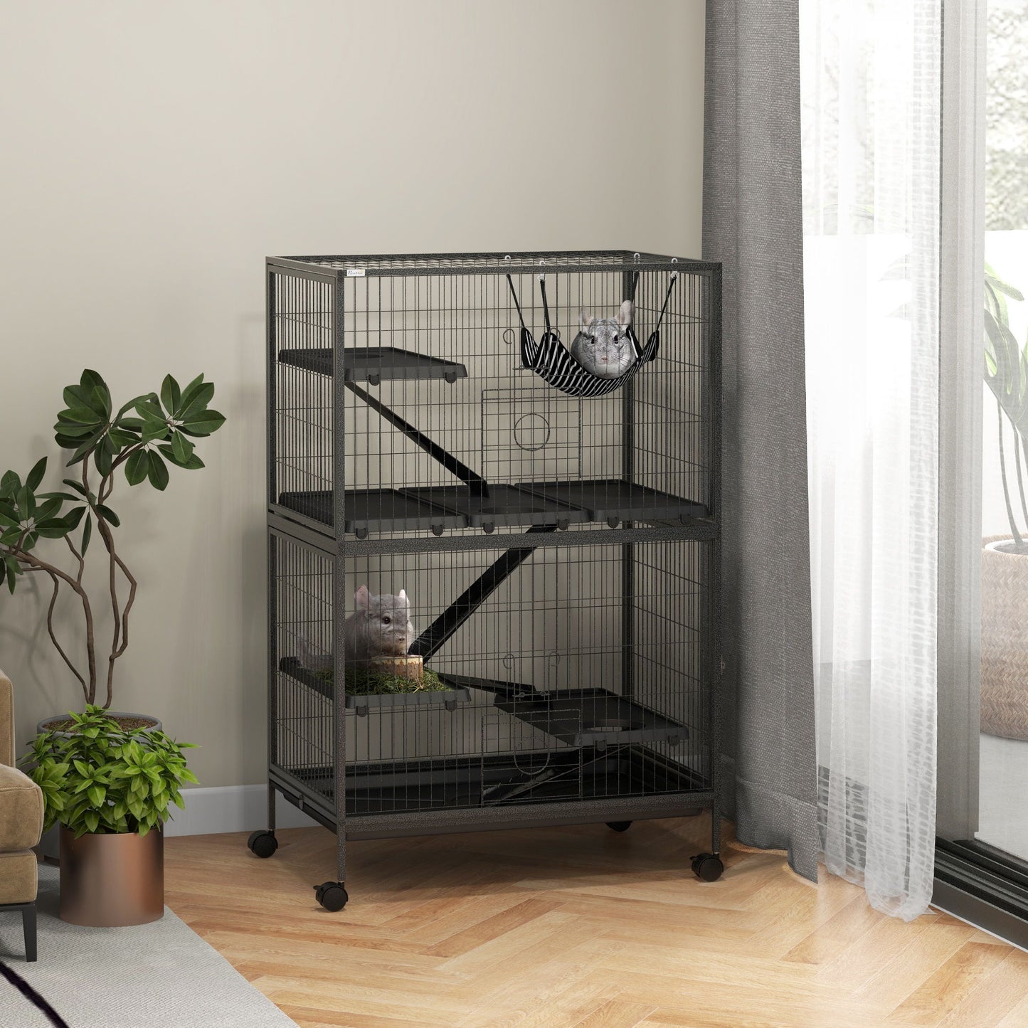 5-Tier Rolling Small Animal Cage, Deluxe Guinea Pig Cage, Ferret Cage for Mink Chinchilla Kitten Rabbit, Grey