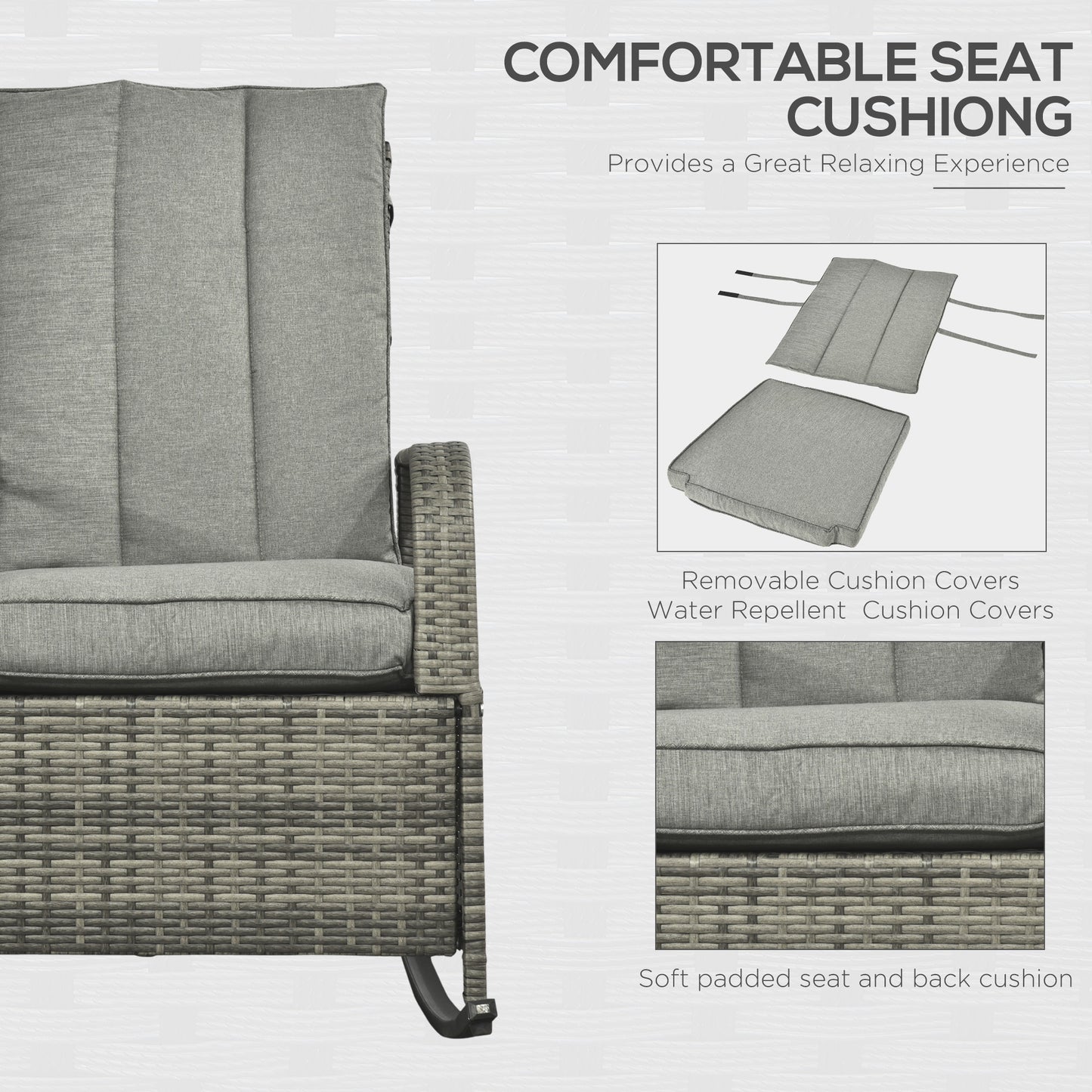 Outdoor Wicker Rocking Chair with Cushion, Patio PE Rattan Recliner Chair with Adjustable Footrest, Armrests, Red