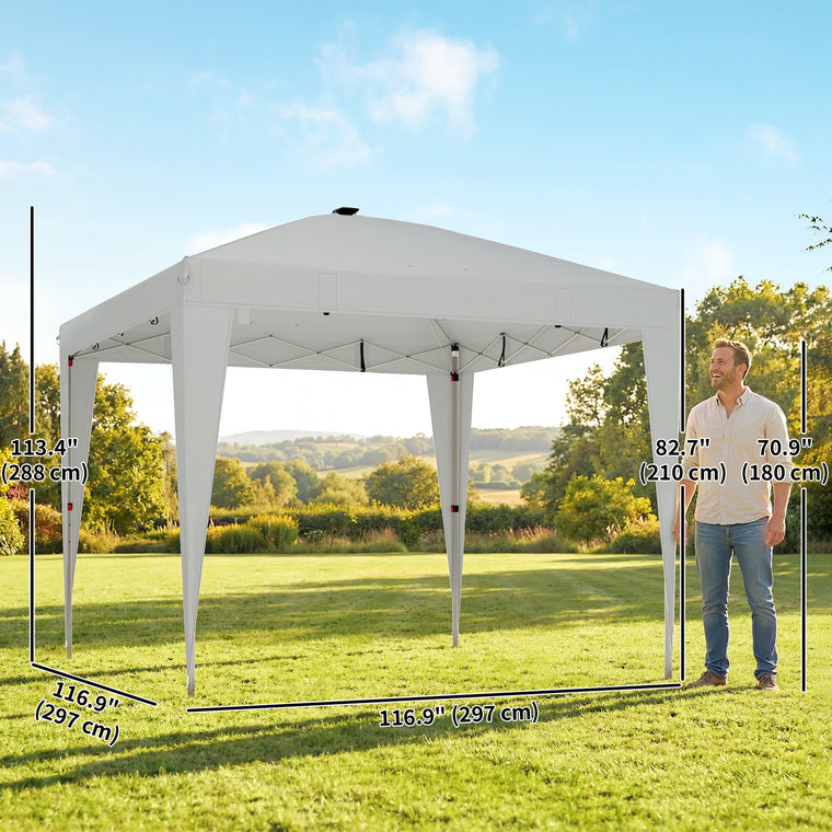 10' x 10' Light Grey Pop-Up Canopy Tent with Light & Remote