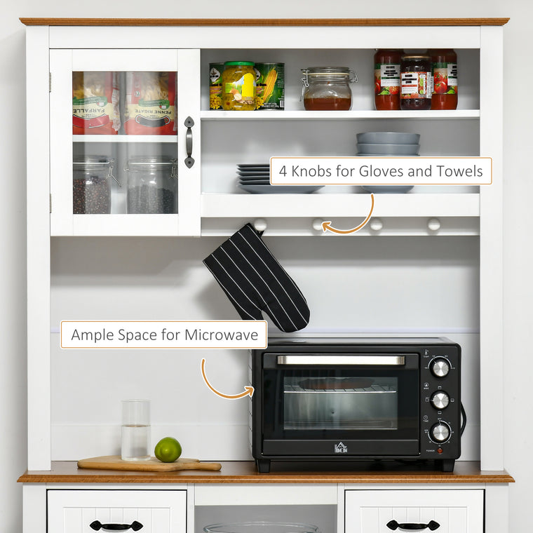 71" Farmhouse Kitchen Buffet with Hutch - White