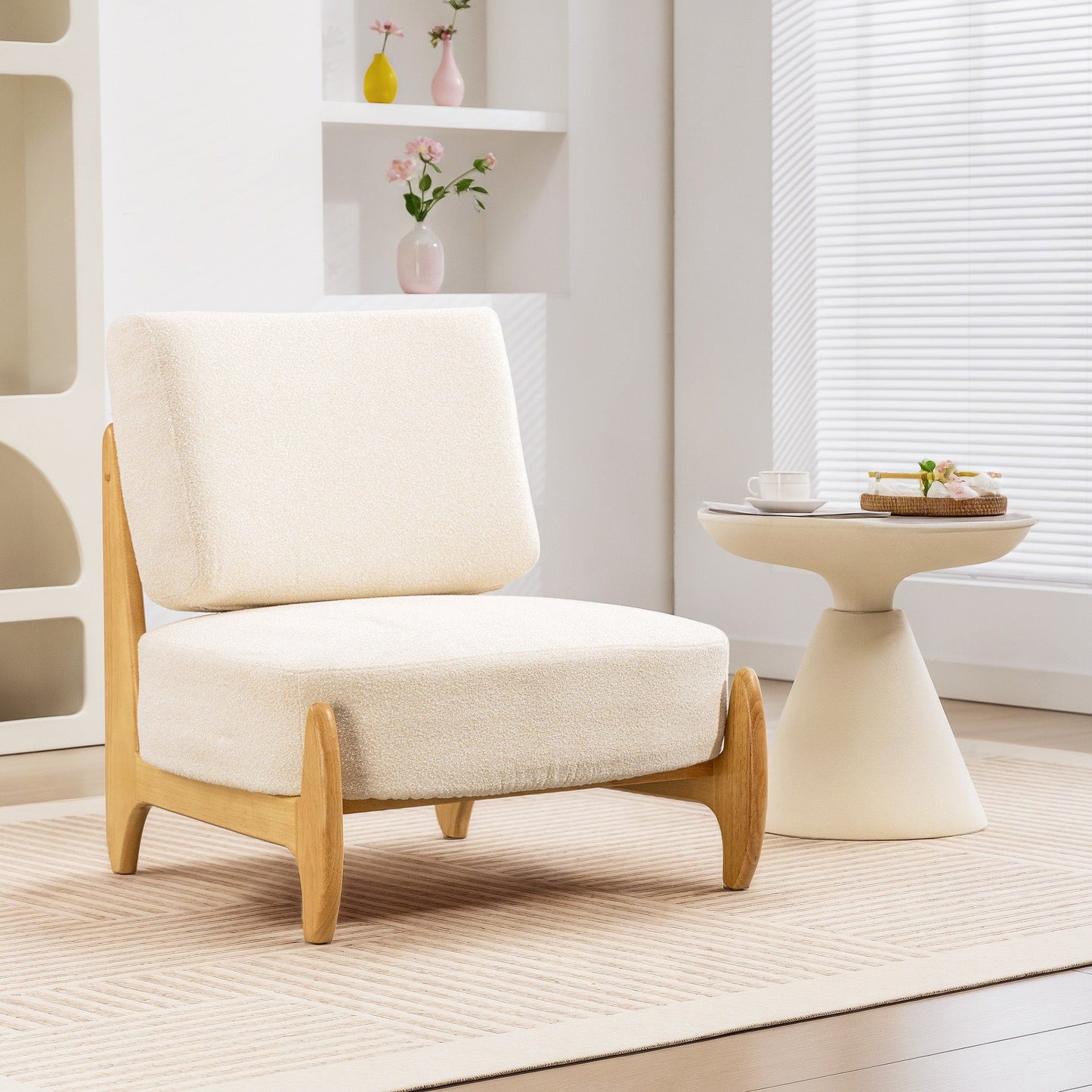 Wide Chenille Accent Chair with Thick Cushion - Cream White