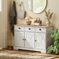 46.5" Buffet Cabinet, Farmhouse Sideboard with 3 Barn Doors and 3 Drawers for Living Room, Kitchen, White