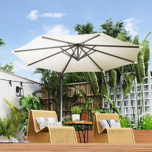 10' Offset Patio Umbrella Cantilever Umbrella with Aluminium Pole 360° Rotation and Tilt Adjustment, White