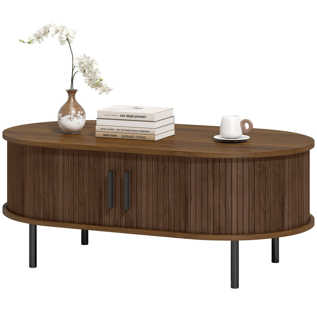 39" Coffee Table with Tambour Doors and Storage - Brown