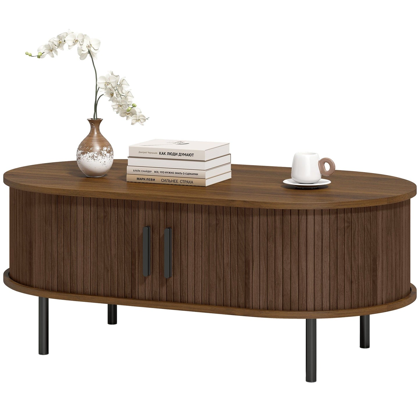 39" Coffee Table with Tambour Doors and Storage - Brown