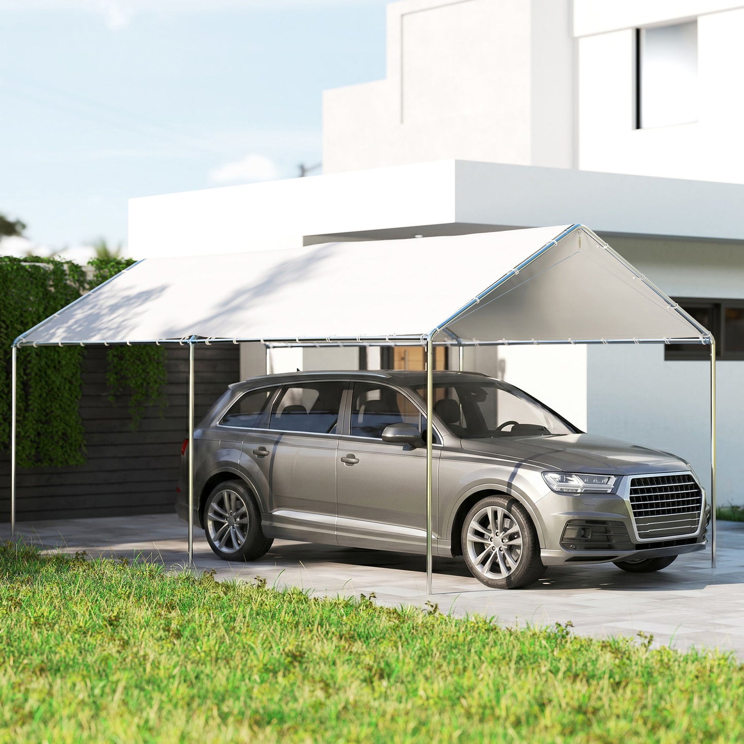 10' x 20' Carport Heavy Duty Galvanized Car Canopy with Included Anchor Kit, 3 Reinforced Steel Cables, White