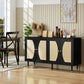55" Sideboard Buffet Cabinet, Boho Storage Cabinet with Adjustable Shelves, Soft Close Doors and Rattan Front, Black