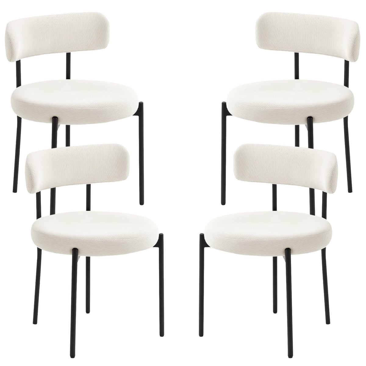 Set of 4 Corduroy Dining Chairs with Steel Legs - Beige
