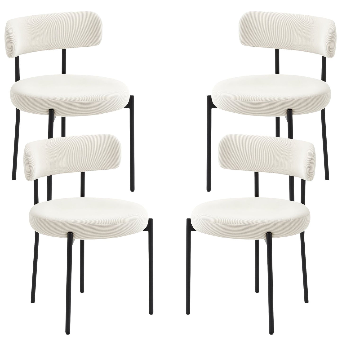 Set of 4 Corduroy Dining Chairs with Steel Legs - Beige