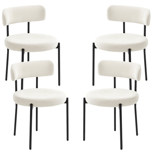 Set of 4 Corduroy Dining Chairs with Steel Legs - Beige