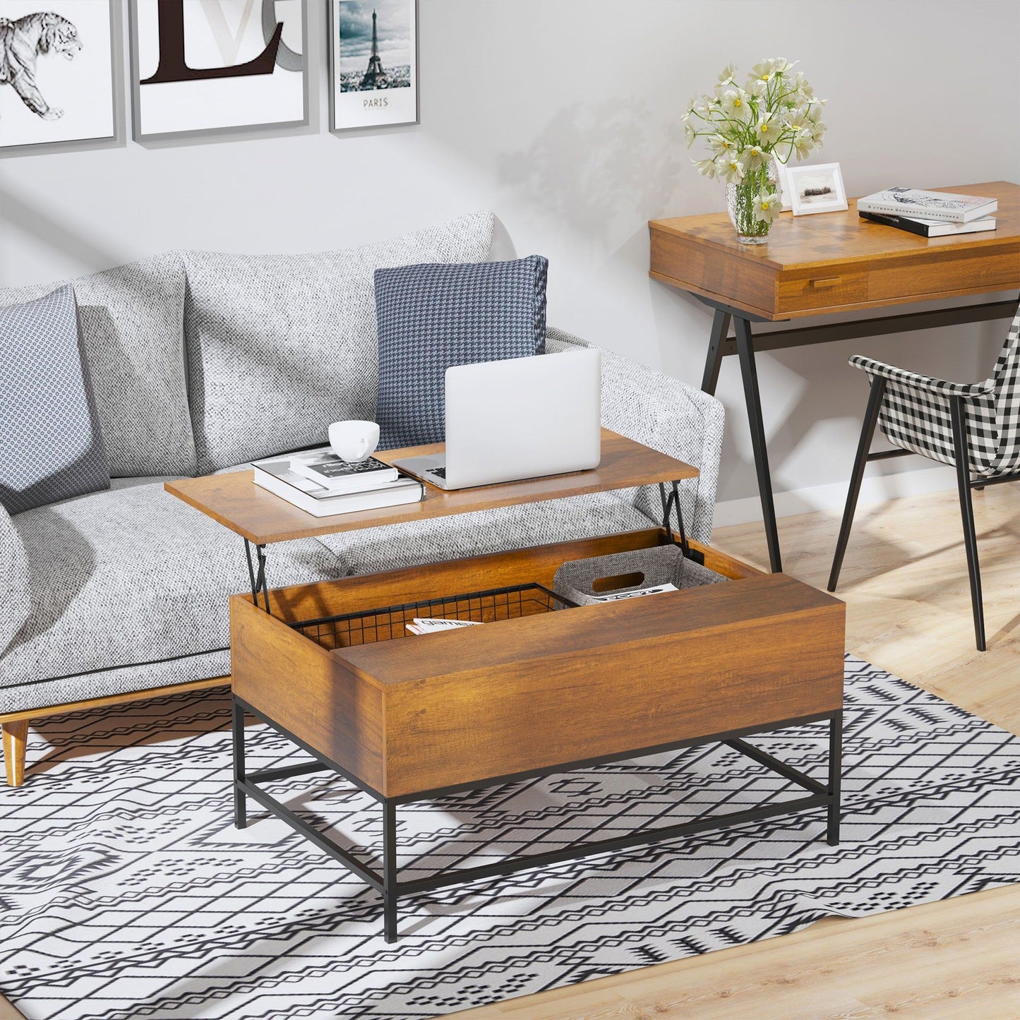 Lift-Top Coffee Table with Hidden Storage - Teak