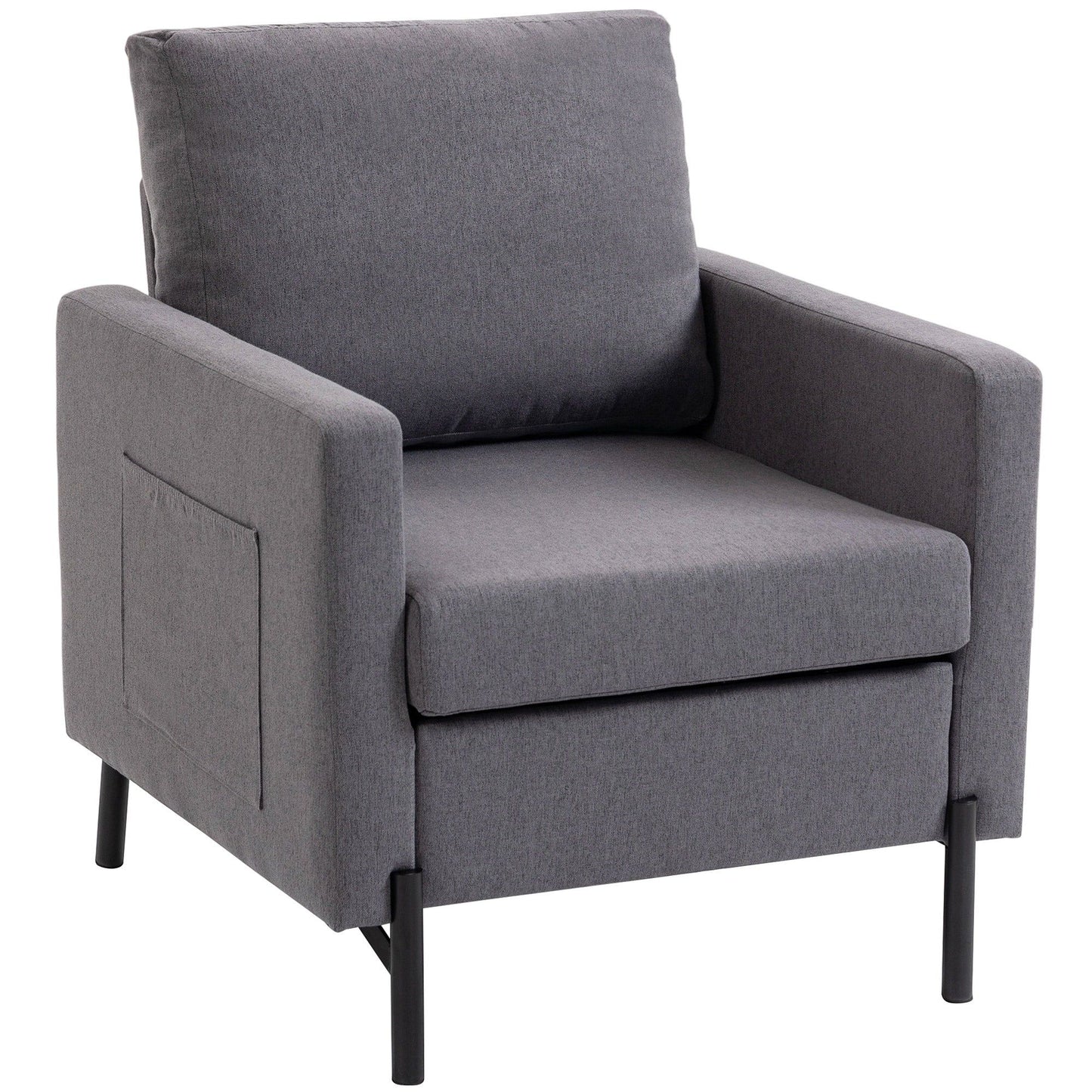 Upholstered Accent Armchair with Side Pockets - Dark Grey